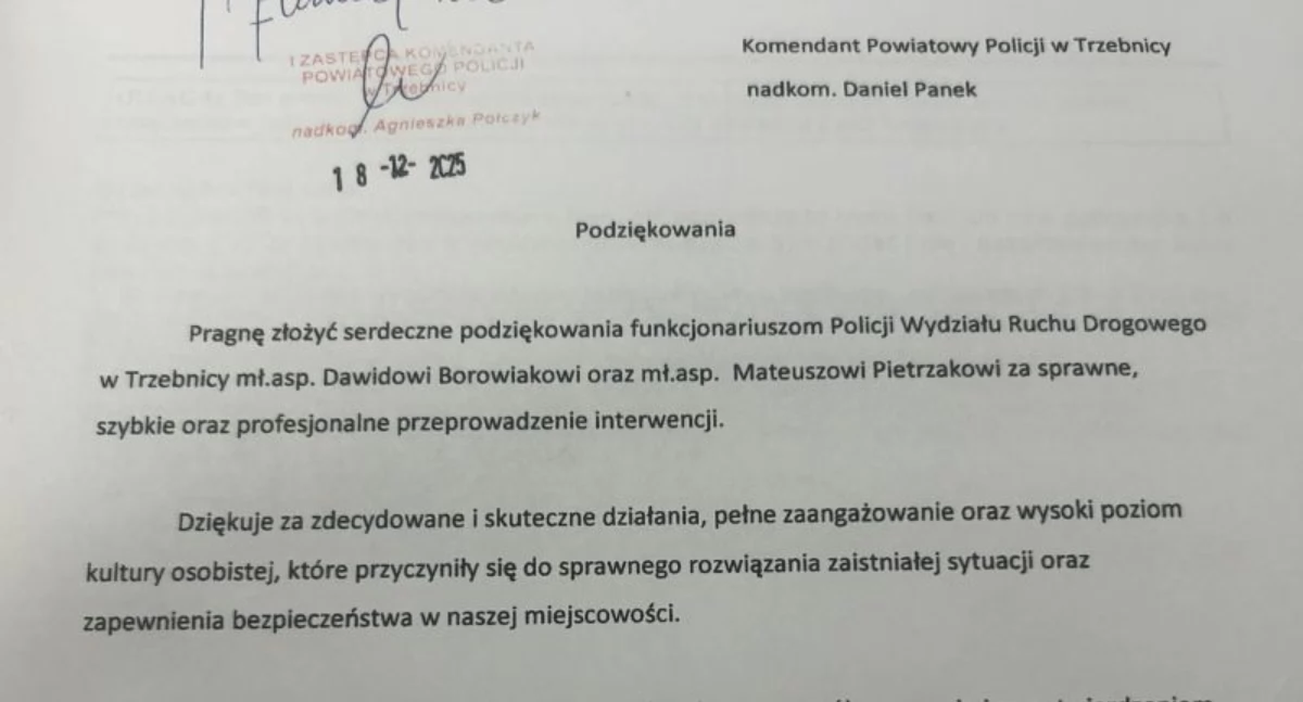 POZOSTAŁE ZDARZENIA, Sołtyska dziękuje policjantom wzorową interwencję - zdjęcie, fotografia