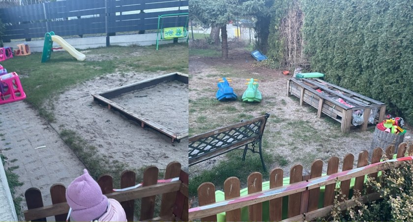 Zamknięty plac zabaw w przedszkolu w Obornikach Śląskich.
