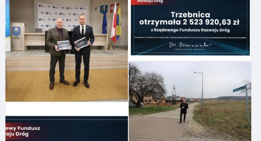 Burmistrz Marek Długozima i poseł Paweł Hreniak z PiS, który wręcza kartoniki z kwotami