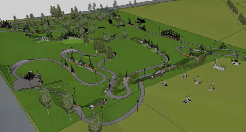 Żmigród: Poglądowa animacja przedstawiająca rowerowy park umiejętności