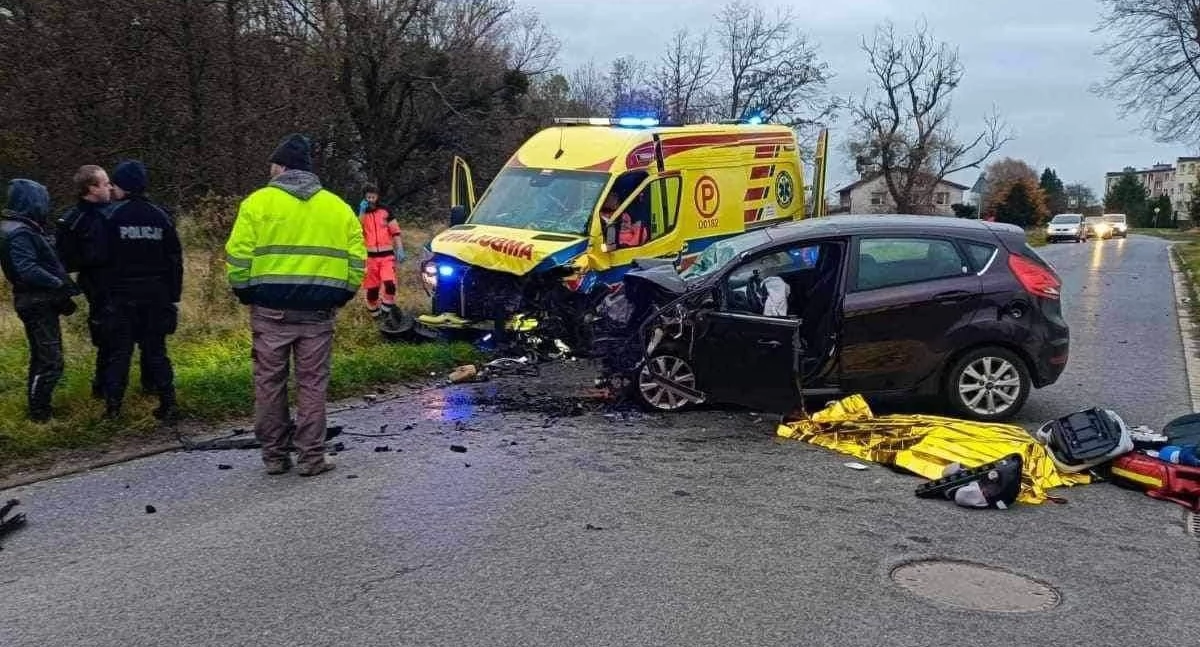 WYPADKI DROGOWE, Poniosła śmierć miejscu Uderzyła czołowo jadącą pacjenta karetkę - zdjęcie, fotografia