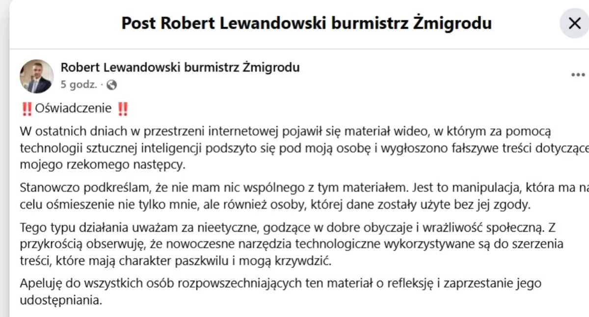 Z SAMORZĄDU, Robert Lewandowski „Podszyto użyciu AI” - zdjęcie, fotografia