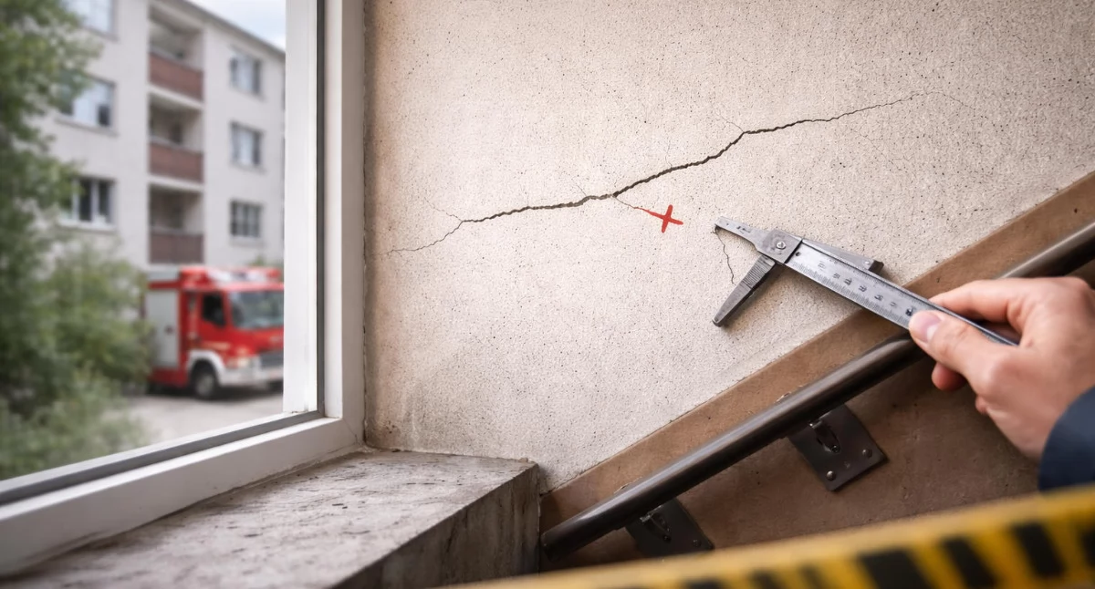 POZOSTAŁE ZDARZENIA, Alarm „walących budynkach” Zgłoszenie pękających ścianach - zdjęcie, fotografia