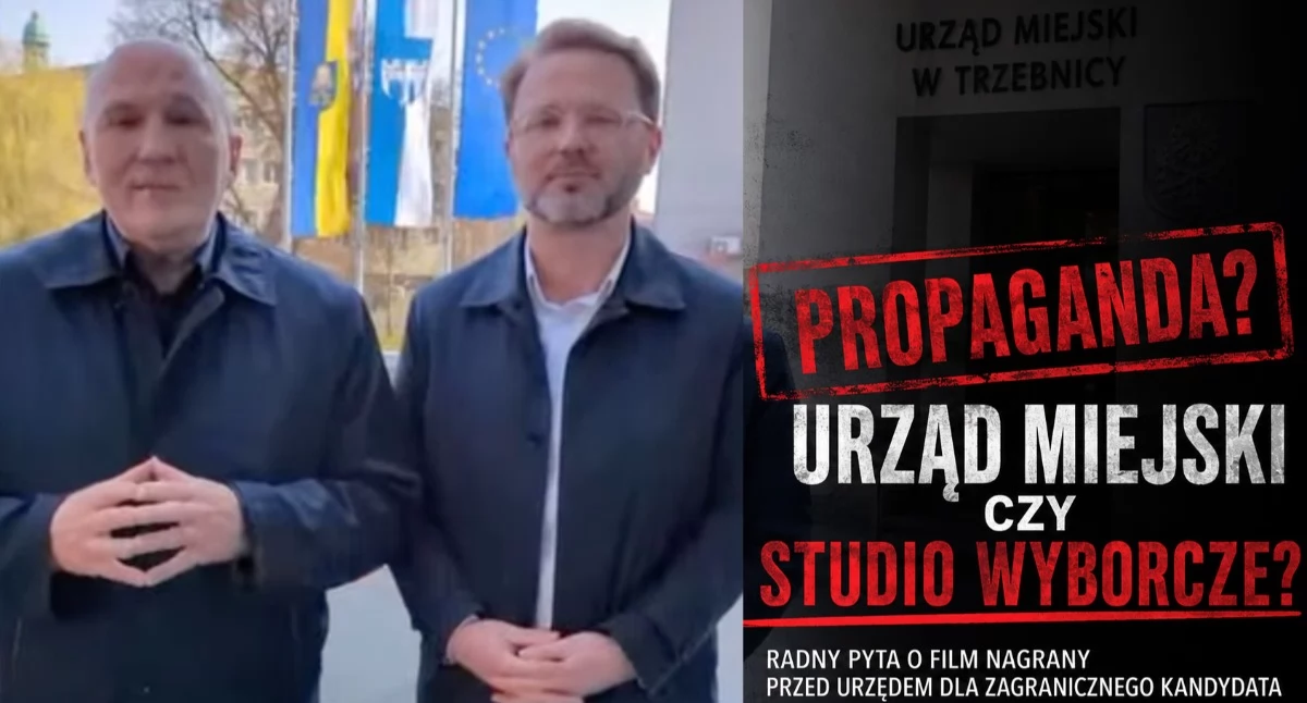 Zdjęcie: Burmistrz marek Długozima i Daniel Buczak podczas nagrania filmu propagandowego 