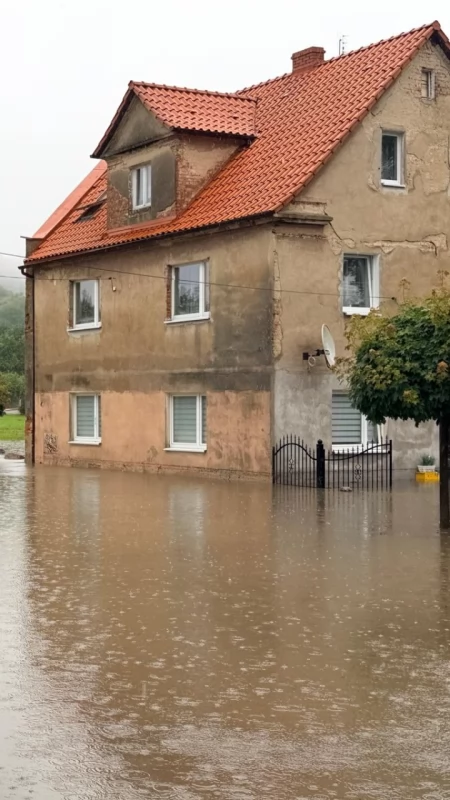 [FOTO] Trzebnica pod wodą. Zalane posesje, wybijające studzienki, zniszczone obiekty