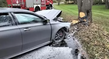 Mercedes zderzył się z drzewem w Rakowie: interwencja strażaków i akcja ratunkowa
