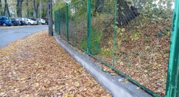 Liście spadają. Chodnik trzeba posprzątać
